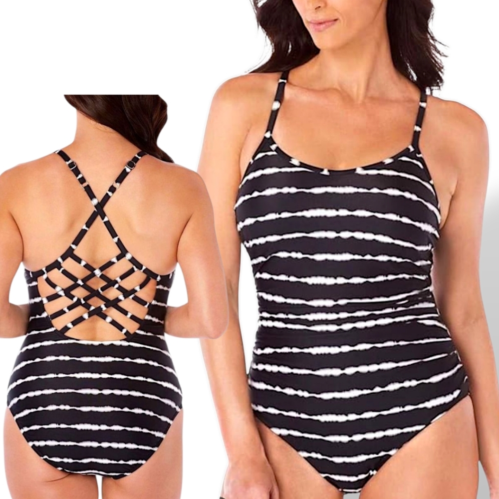 Swim Solutions (Macy's) Corset-Back One- Piece Swimsuit, 18 XL